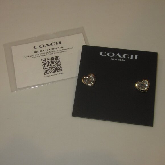 Coach Crystal Heart Earrings with Gold Tone - Picture 1 of 3